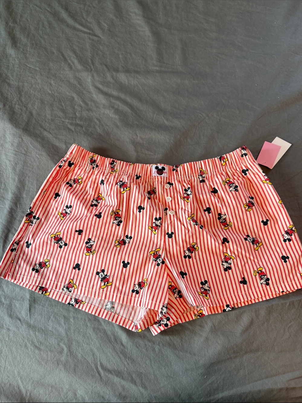 Red Striped Women’s Shorts Boxer with Mickey Mouse Print